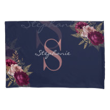Pink Burgundy Gold Floral Monogram Individuelle Na