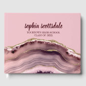 Pink Burgundy Gold Marble Agate Graduation Party Gästebuch (Vorderseite)