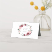 Pink Burgundy Grey Floral Watercolor Wedding Platzkarte (Rückseite)