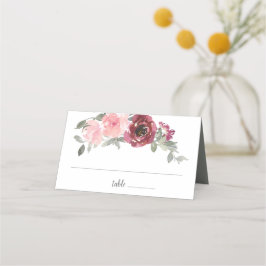 Pink Burgundy Grey Floral Watercolor Wedding Platzkarte