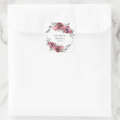 Pink Burgundy Grey Floral Watercolor Wedding Quadratischer Aufkleber (Tasche)