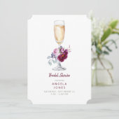 Pink & Burgundy Peony Champagne Brautparty Einladung (Stehend Vorderseite)