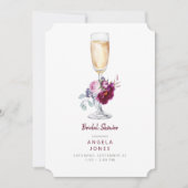 Pink & Burgundy Peony Champagne Brautparty Einladung (Vorderseite)