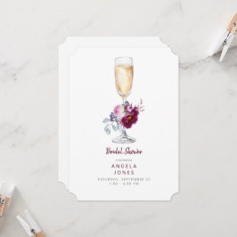 Pink & Burgundy Peony Champagne Brautparty Einladung