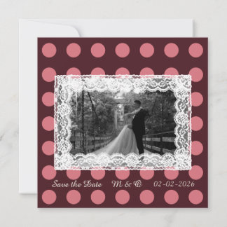 Pink &Burgundy Polka Dot Vintage Lace Invitation Save The Date