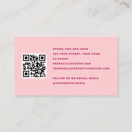 Pink burgundy retro name wavy waves border visitenkarte (Rückseite)