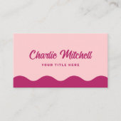 Pink burgundy retro name wavy waves border visitenkarte (Vorderseite)