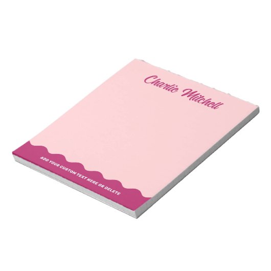 Pink burgundy retro text wavy border custom name notizblock (Rotiert)