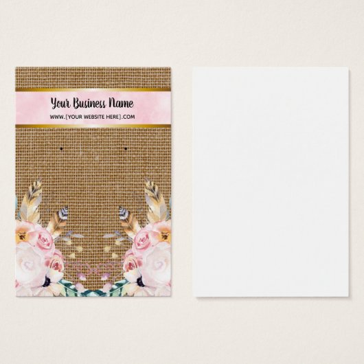 Pink Burlap-Blume Boho Earring Display Cards (Vorne & Hinten)