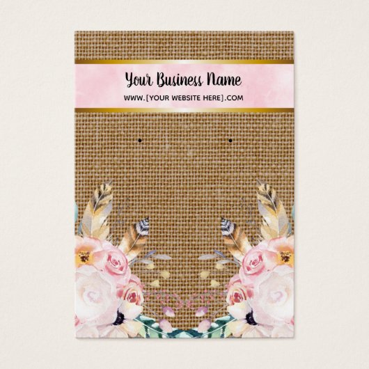 Pink Burlap-Blume Boho Earring Display Cards (Vorderseite)