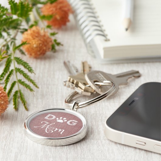 Pink Burlap Hund Mama Metal Schlüsselanhänger (Seite)