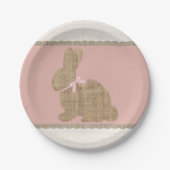 Pink & Burlap Rustic Bunny Oaster Baby Dusche Pappteller (Vorderseite)