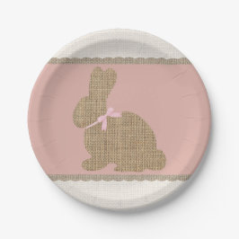 Pink & Burlap Rustic Bunny Oaster Baby Dusche Pappteller