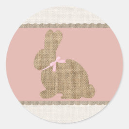Pink & Burlap Rustic Bunny Oaster Baby Dusche Runder Aufkleber