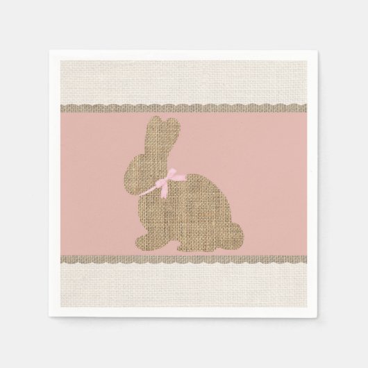 Pink & Burlap Rustic Bunny Oaster Baby Dusche Serviette (Vorderseite)