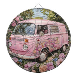 Pink Bus Beach Wall Art, Retro Van Print Californa Dartscheibe