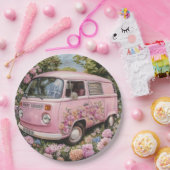Pink Bus Beach Wall Art, Retro Van Print Californa Pappteller (Party)