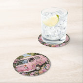 Pink Bus Beach Wall Art, Retro Van Print Californa Runder Pappuntersetzer (Vor Ort)