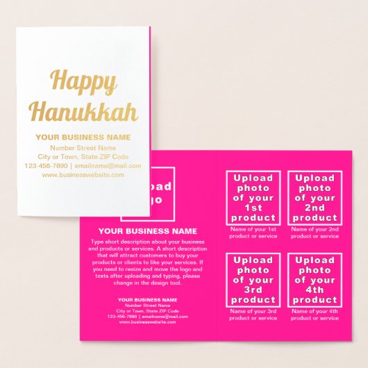 Pink Business Brand on Hanukkah Foil Card Folienkarte (Anzeige)