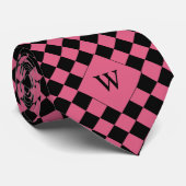Pink Business Checked Monogram Krawatte (Gerollt)