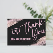 PINK BUSINESS DANK KARTE Rose Gold Glitzer (Stehend Vorderseite)