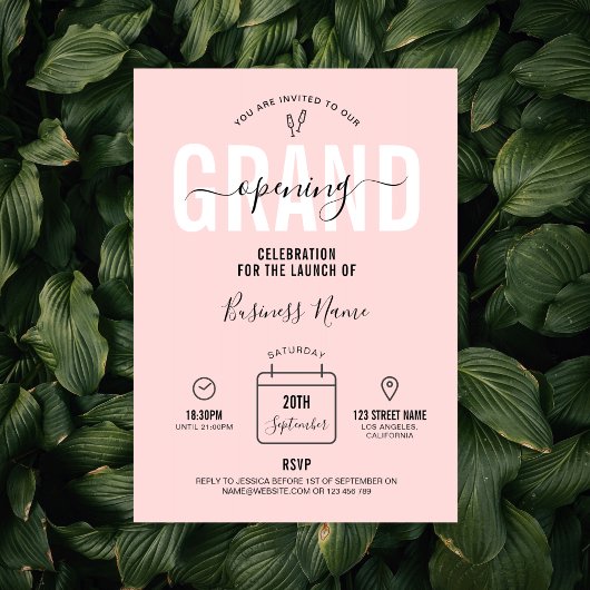 Pink Business Grand Opening Modernes Elegantes Einladung