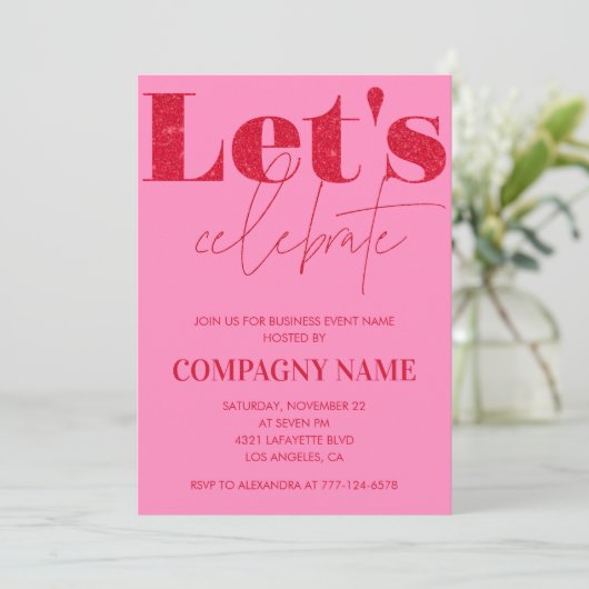 Pink Business Party einladen Lass uns feiern Einladung (Stehend Vorderseite)