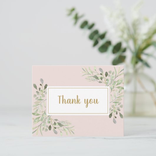 Pink Business Script Danke Spring Blätter Card (Stehend Vorderseite)