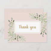 Pink Business Script Danke Spring Blätter Card (Vorne/Hinten)