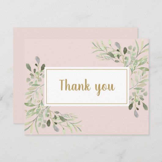 Pink Business Script Danke Spring Blätter Card (Vorne/Hinten)