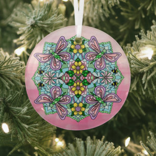 Pink Butterfats Mandala Weihnachten Ornament Aus Glas