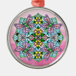Pink Butterfats Mandala Weihnachten Ornament Aus Metall