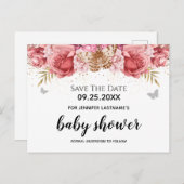 Pink Butterfells Floral Baby Dusche Save the Date Postkarte (Vorne/Hinten)