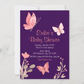 Pink Butterfells Lila Blütendusche Einladung (Vorderseite)