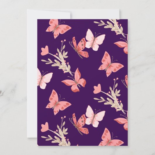 Pink Butterfells Lila Blütendusche Einladung (Rückseite)