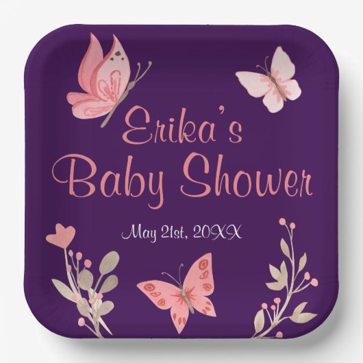 Pink Butterfells Lila Blütendusche Pappteller (Vorderseite)