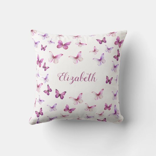 Pink Butterfells Pattern Individuelle Name Kissen (Rückseite)
