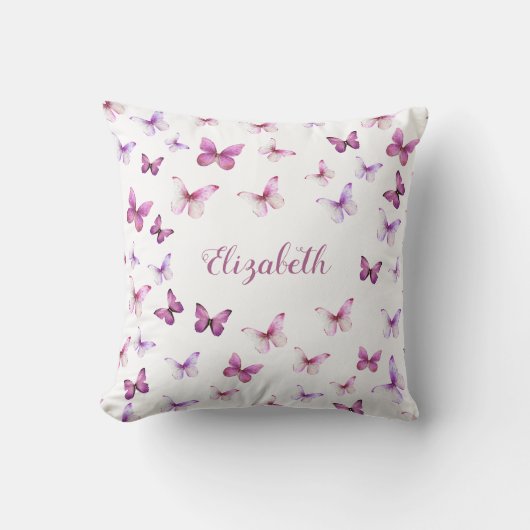 Pink Butterfells Pattern Individuelle Name Kissen (Vorderseite)