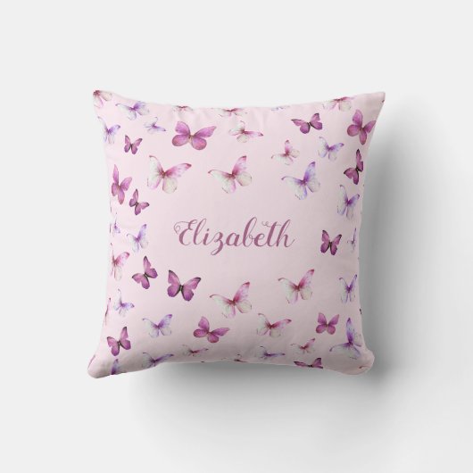 Pink Butterfells Pattern Individuelle Name Kissen (Rückseite)