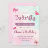 Pink Butterfells Young Birthday Einladung (Vorne/Hinten)