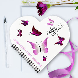 Pink Butterfets Personalisiert Heart Journal Notizblock