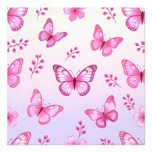 Pink butterflies and flowers pattern fotodruck (Vorne)