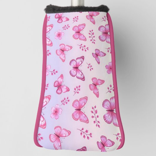 Pink butterflies and flowers pattern golf headcover (Rotieren 90)