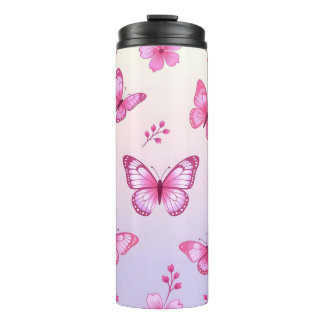 Pink butterflies and flowers pattern thermosbecher