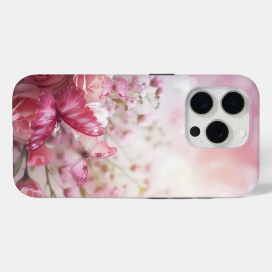 Pink Butterflies and Roses Case-Mate iPhone Hülle (Rückseite (Horizontal))