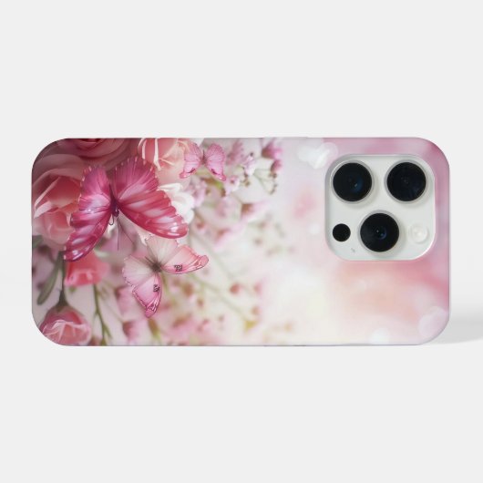 Pink Butterflies and Roses iPhone Hülle (Rückseite (Horizontal))