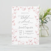 Pink Butterflies Bridal Dusche Einladung (Stehend Vorderseite)