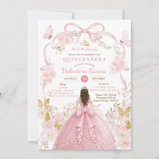 Pink Butterflies Coquette mis Quince Sweet 16 Einladung