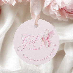 Pink Butterflies Girl Shower Fevor Tags Geschenkanhänger