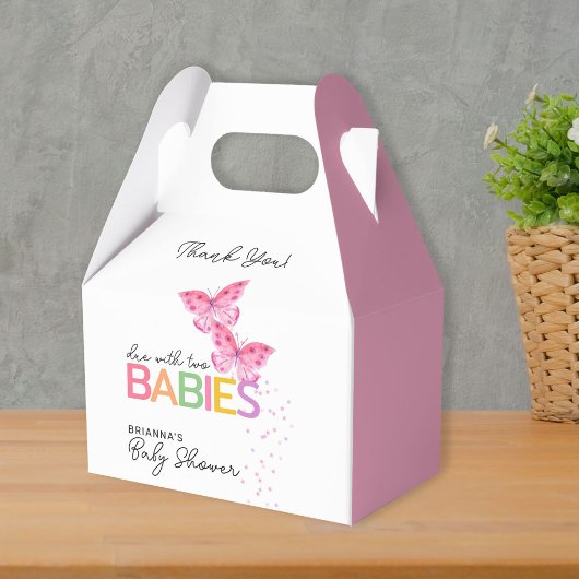 Pink Butterflies Girl Twins Baby Shower Thank You Geschenkschachtel